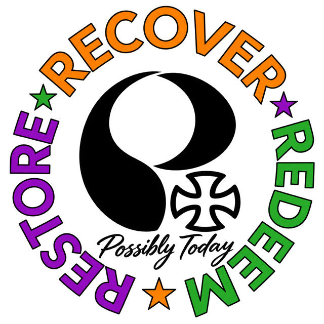 Possibly Today logo: a P with a cross, circled by the words Recover, Redeem, Restore